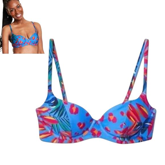 NEW Tabitha Brown SWIM Top Bikini Bra Women's XS 0/2 Underwire Adjustable Floral - Picture 1 of 7